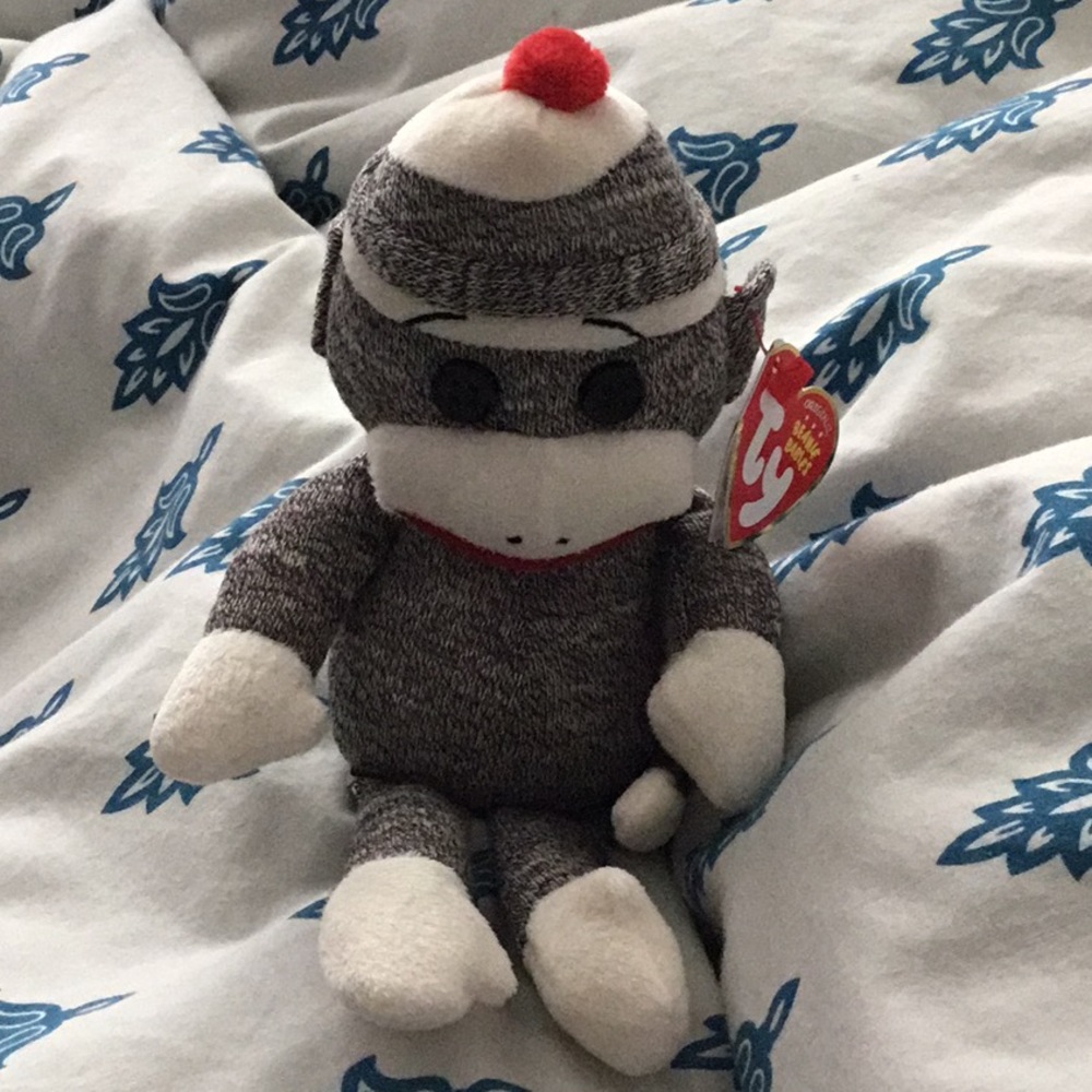 Gray Sock Monkey Beanie Baby NWT